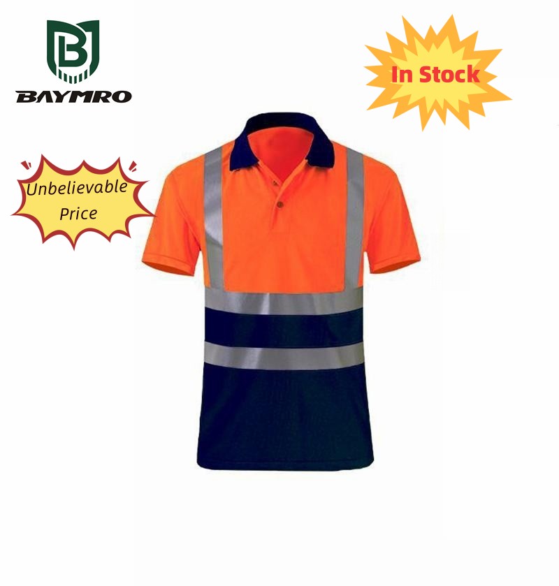 Collar Contrast Reflective Short Sleeve High Visibility Polo Shirt ...